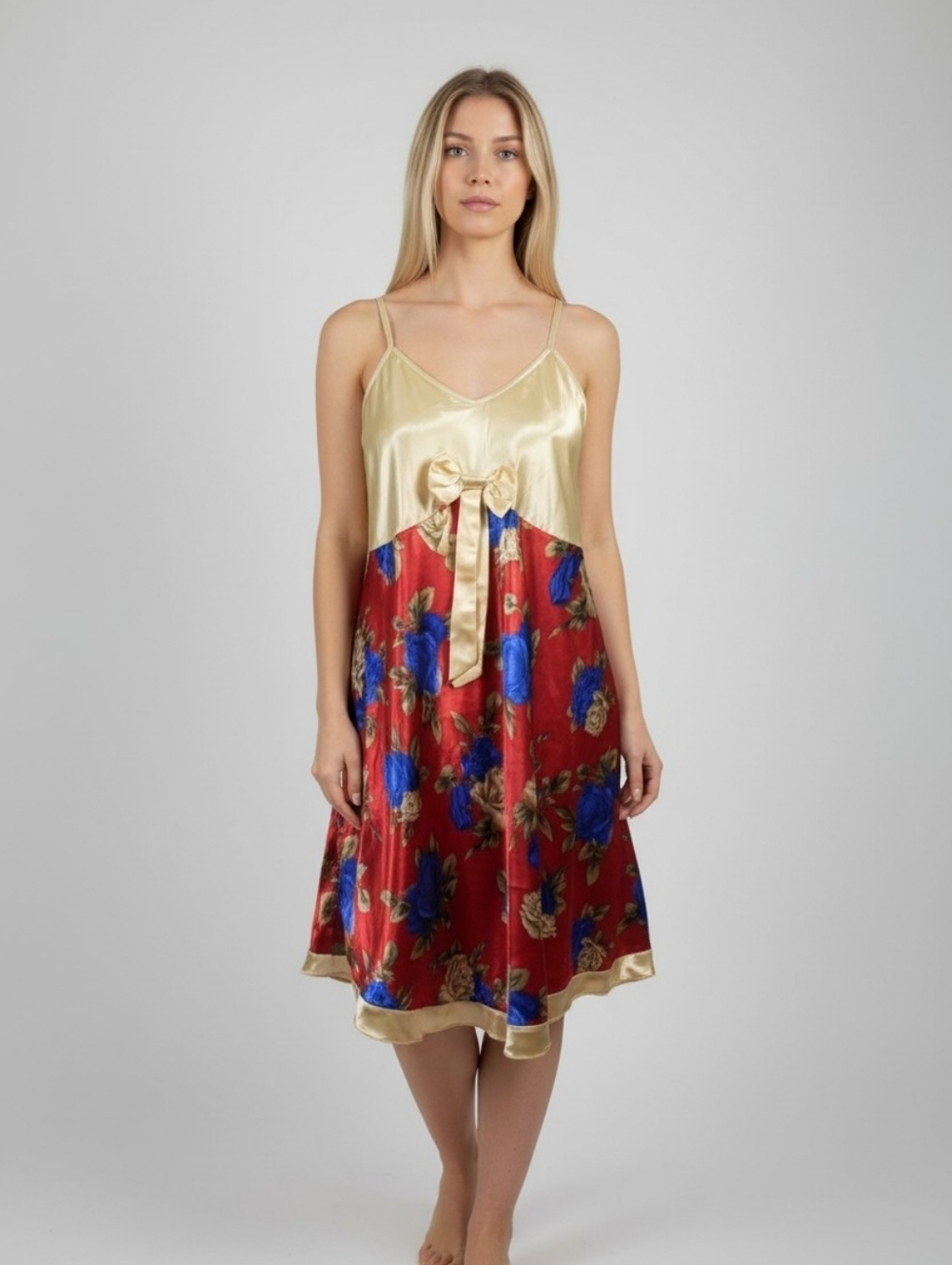 Do Not Disturb Sleep Dress Womens L Silky Bow Roses Ruffle Multicolor Romantic